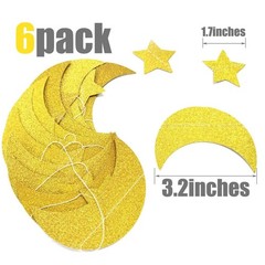 50ft Glitter Moon & Stars Garlands, 6 Pack Gold Double-Side Crescent and Twin…
