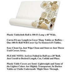 Cottage Core Floral Print on White Plastic Table Cover Roll 100-Ft x 40″W #426