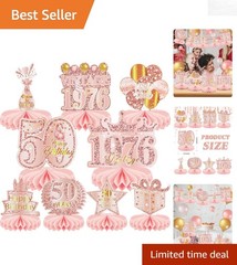 50th Birthday Celebration Set – 9 Rose Gold Pink Honeycomb Decorations for Women