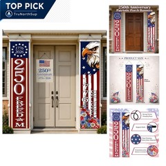 Patriotic 250th Anniversary American Flag Porch Banner 70x13in for 4th of Jul…