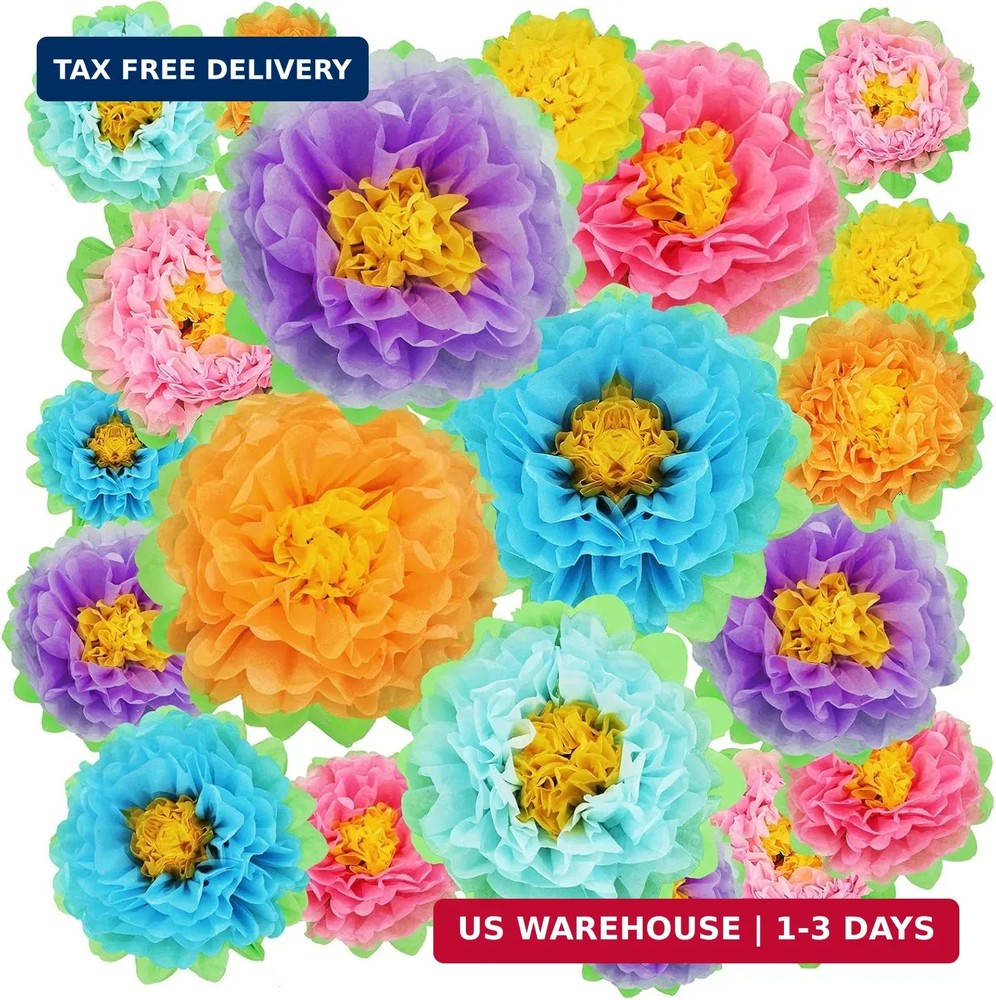 WILLBOND 18 Pcs Large Mexican Paper Flowers Hispanic Heritage Month Colorful Fie