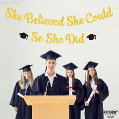 She Believed She Could So She Did Banner – Glitter 10 Feet, No DIY | Gold and Bl