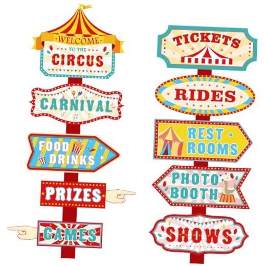 20 Pcs Carnival Party Decorations Party Signs Welcome to The Directional Circus