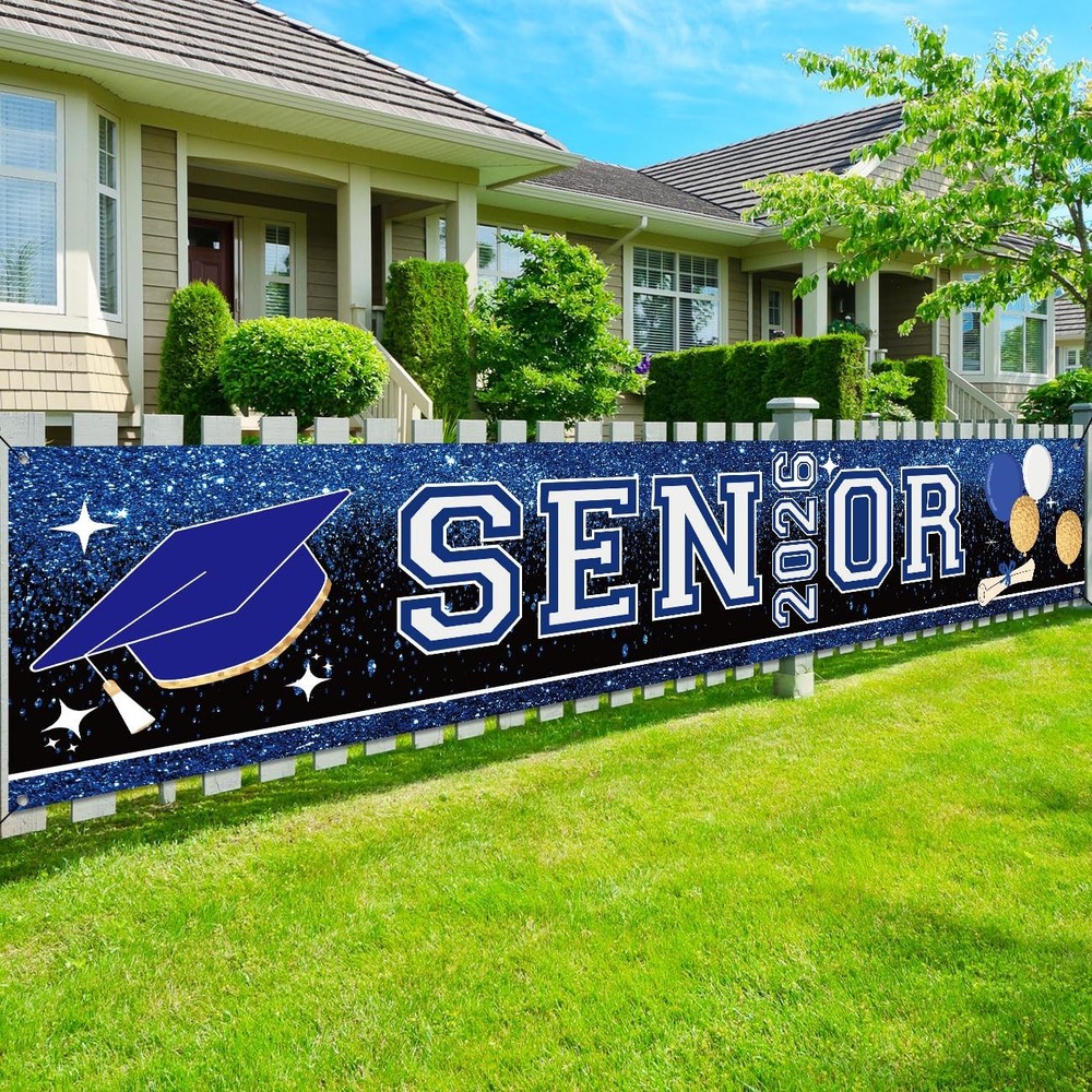 Senior 2026 Blue and White Graduation Party Decorations Larger Banner Yard Sign