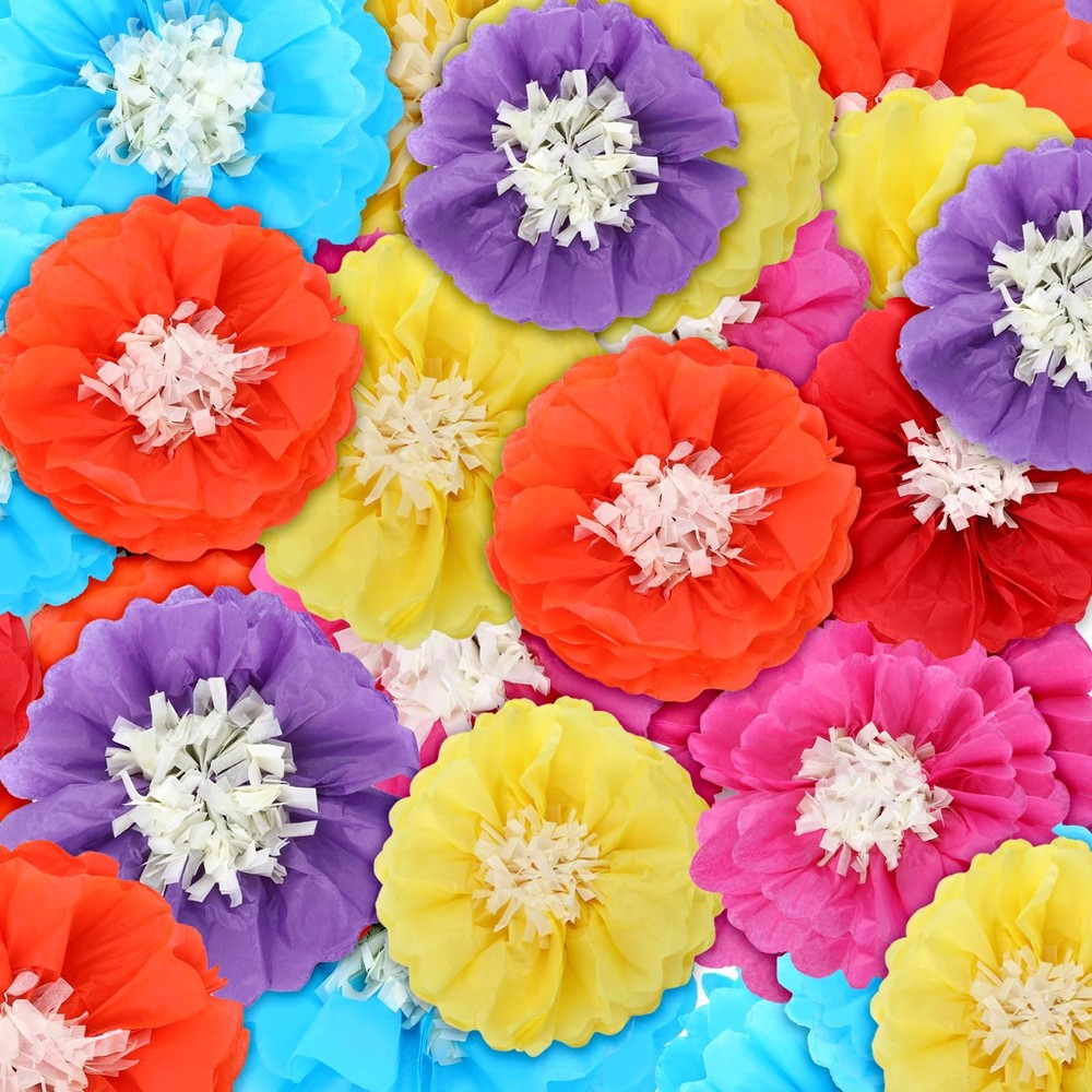 18 Pcs Mexican Paper Flowers Colorful, Tissue Paper Flowers Decorations for W…
