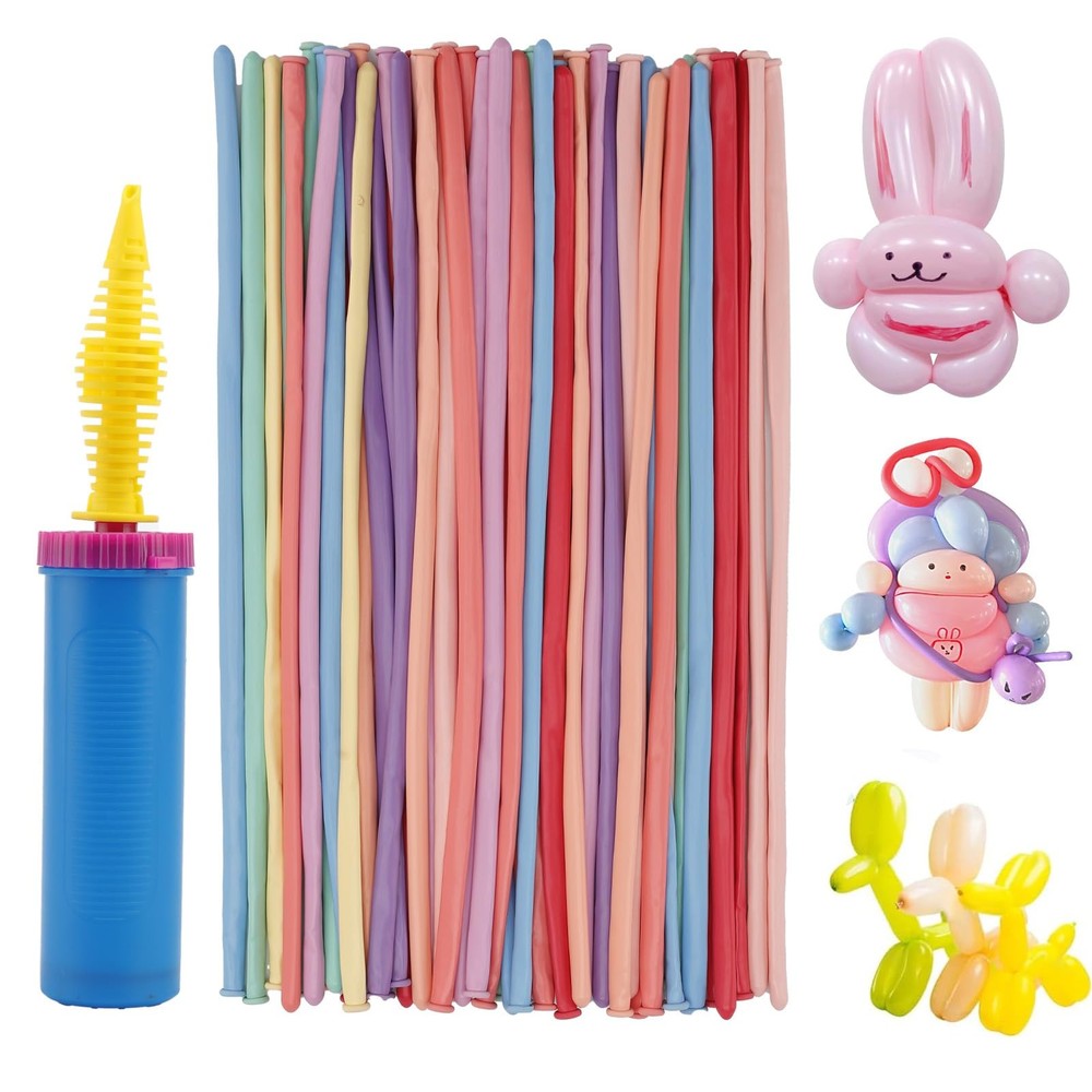 100 Pcs Long Balloons for Balloon Animals with 1 Hand Balloon Pump,Magic Long…