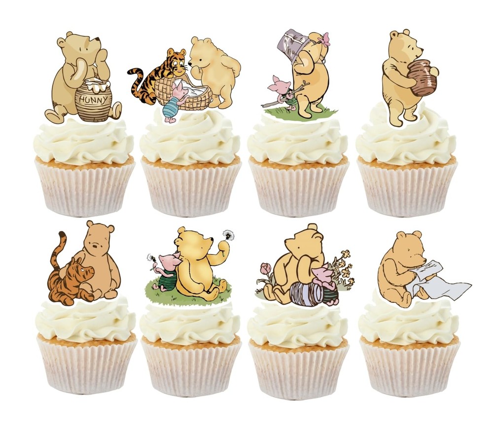 48 Pcs Classic Winnie Cupcake Toppers Cake Topper Cute Pooh Baby Shower Decorati