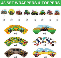 48PCS Tractor Themed Birthday Party Decorations | 24PCS Cupcake Toppers & 24PCS