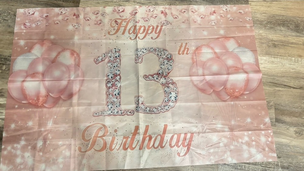 Happy 13th Birthday Pink & White Party Backdrop Banner Plastic Decoration