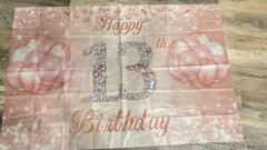 Happy 13th Birthday Pink & White Party Backdrop Banner Plastic Decoration
