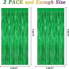 2 Pack Tinsel Backdrop, 3.28 FT X 7.05 FT Green Party Decorations, Metallic Foot