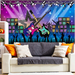 Karaoke Party Decorations Rock and Roll Backdrop Banner Tapestry Band Rock Star