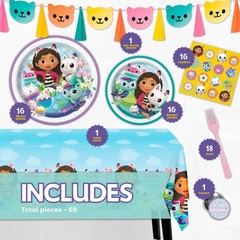 Dollhouse Party Decorations Set | Birthday Tablecover, Banner, Plates & Napkins