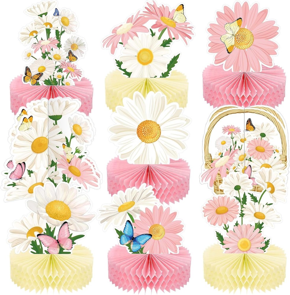 9Pcs Daisy Flower Honeycomb Centerpieces Pink Butterfly Birthday Baby Shower Dec
