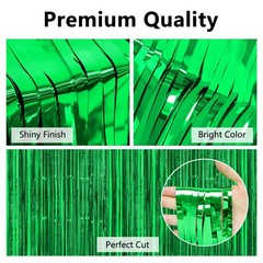 Green Party Decorations Tinsel Curtains, 4 Pack 3.2×8.2 FT Extra Long, Green