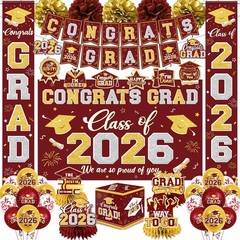 Graduation Decorations Class of 2026 Maroon and Gold Graduation Decorations w…