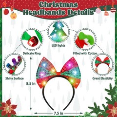 8 PCS Light Up Christmas Headband, LED Lights Christmas Head Topper, Santa Ha…