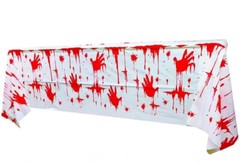 Bloodstained Tablecloth with Blood Handprint, Waterproof Plastic