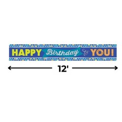 True Blue Party Multicolor Happy Birthday Foil Banner – 12′ (Pack