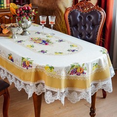 SUTAVIA Lemon Oval Tablecloth with Embroidery Lace Waterproof Table Cloth Elegan