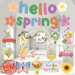 Adecortalk Spring Decorations for Classroom Office Hello Spring Banner Flower…