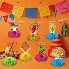 12 PCS Fiesta Mexican Party Decorations 8» Honeycomb Cinco De Mayo Taco Decor