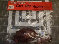Halloween cut off Heart Prop with bottle of blood meat hook Life Size Chop Shop