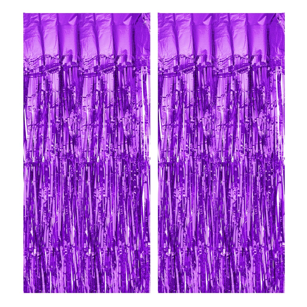 2 Pcs Purple Foil Curtain Backdrop, 3.3ft x 8.2ft Foil Fringe Streamer