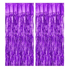 2 Pcs Purple Foil Curtain Backdrop, 3.3ft x 8.2ft Foil Fringe Streamer