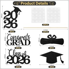 Graduation Decorations 2026, 24 PCS Class of 2026 Double-Sided Centerpieces with