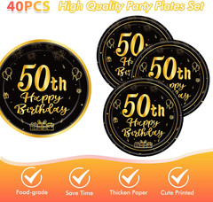 41Pcs 50th Birthday Party Decorations for Men Women, Black Gold Happy 50th Birth