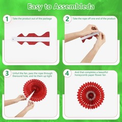 20 PCS Grass Green Hanging Paper Fan, Honeycomb, Round, Wedding, Birthday