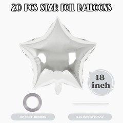 20 Pcs Star Balloons,18 Inch Silver Star Foil Balloons,Stars Shaped Balloon M…