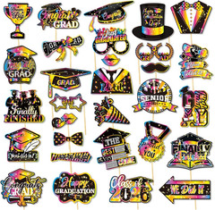 Graduation Party Photo Booth Props Kit – 30 PCS Grad Cap Glasses Funny Face Cuto