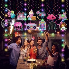 50s Hanging Decorations 56 Pcs Retro Rock Roll Record Disco Ceiling Streamers
