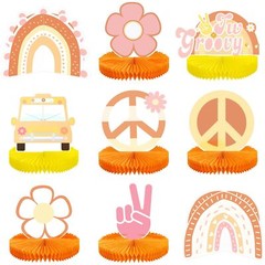 9 Pcs Groovy Hippie Boho Party Honeycomb Centerpieces Photo Booth Prop