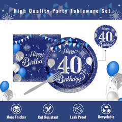 40th Birthday Decorations for Men,61Pcs Blue Silver 40th Birthday Decorations Ta
