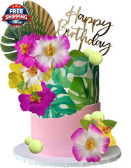 25PCS Hawaiian Cake Decorations Summer Cake Decoration with Cute Figures and Hib