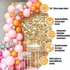 Champagne Gold Shimmer Wall Backdrop, 30cm*30cm*24 Pcs Square Sequin Panels, Lig