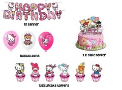 Hello Kitty & Friends Birthday Party Decora Supplies，Balloon Banner Cake Toppers