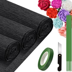 3 Rolls Black Crepe Paper 9.8 Inch X 8.2 Ft Papel Sheet Flower Making DIY