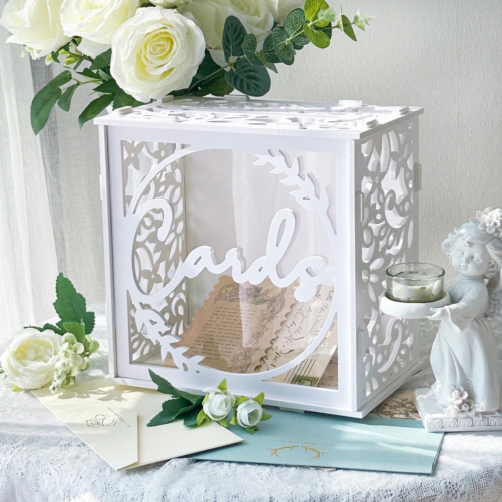 OurWarm Wedding Card Box for Reception, PVC Gift Holder PVC, White