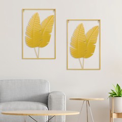 2PCS Wall Decorations Gold Iron Leaf Wall Hanging Home Decor w/Frame Wall Decor