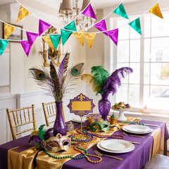 New Orleans Party Decorations Purple Green and Gold Metallic Fabric Triangle Pen