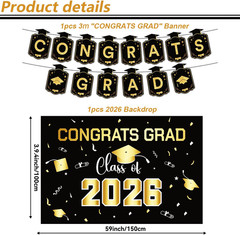 Graduation Decorations 2026 Gold Set – Grad Decor with Congrats Grad BannerClas