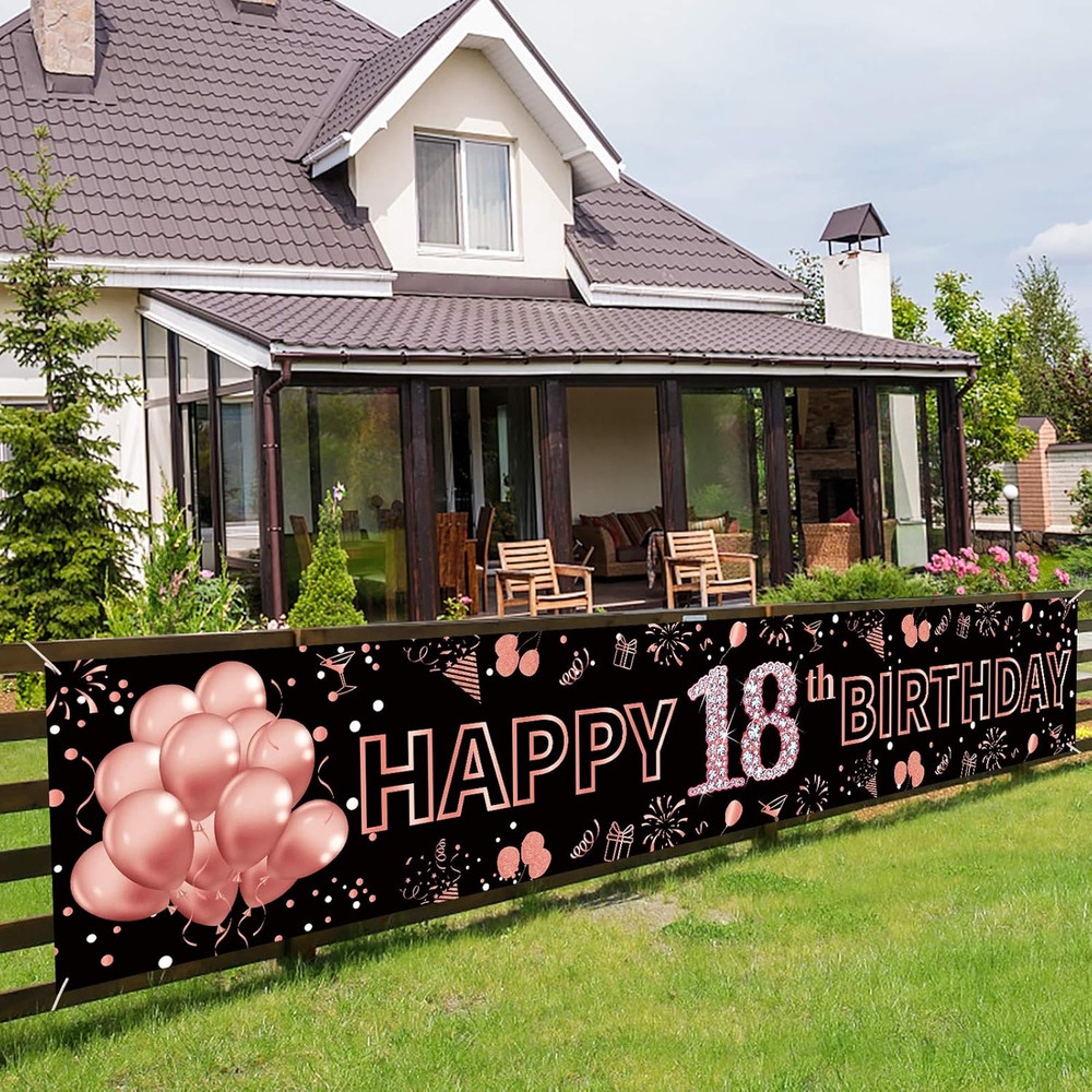 18th Birthday Decorations for Girls, Happy 18th Birthday Banner Rose Gold and Bl