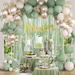 Sage Green Birthday Party Decorations with Happy Banner