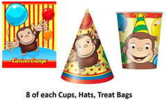 Curious George Birthday Party Decorations Banner Swirls Plates Cups Hats Bags