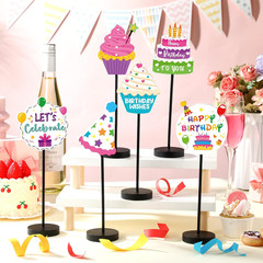 6 Pcs Colorful Birthday Party Decoration Happy Birthday Table Standing Sign Deco