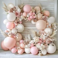 Pink White Balloon Garland Double Stuffed Peach Balloons Cream Beige Pastel P…